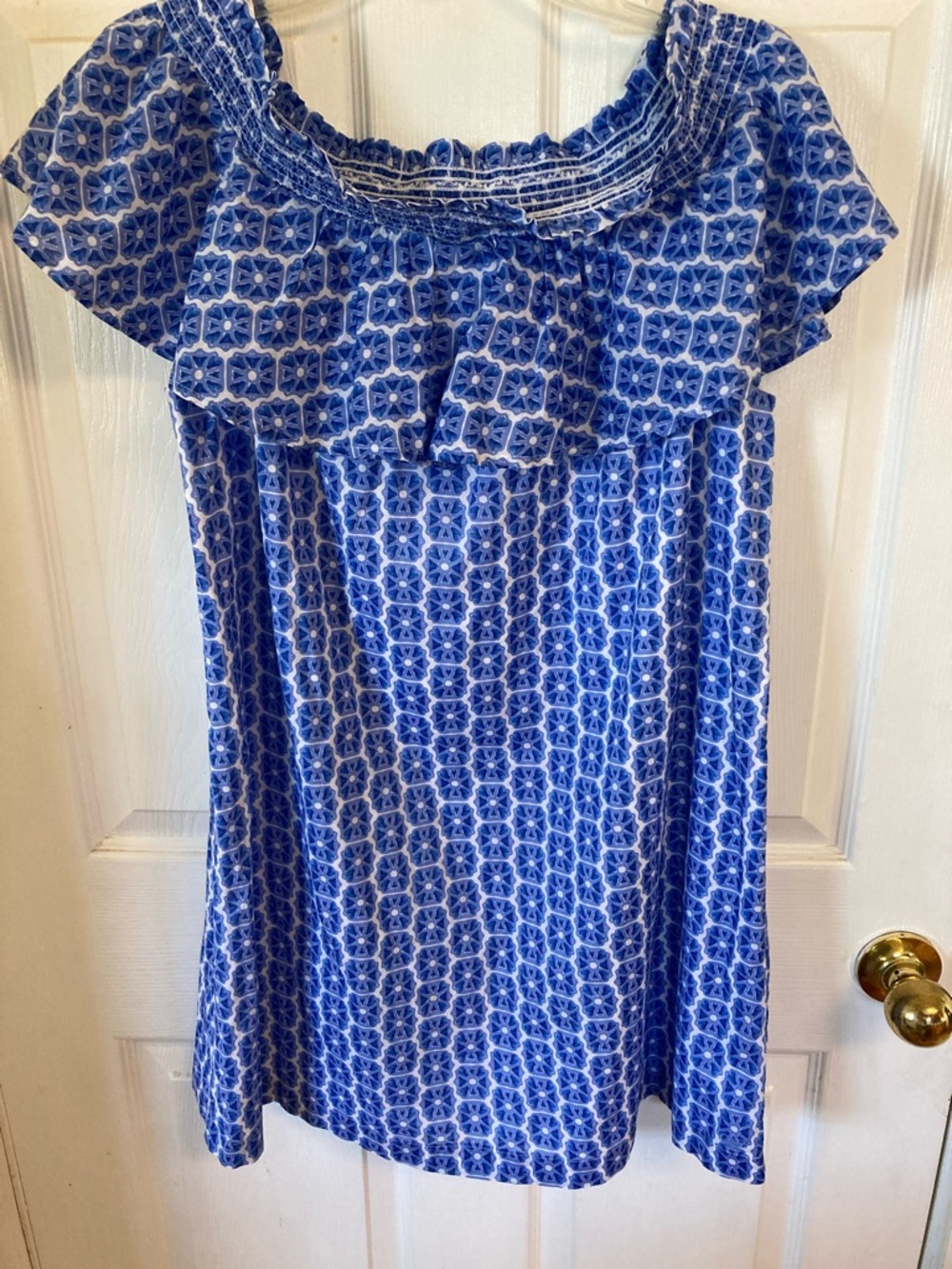 Vineyard Vines Blue & White Off the Shoulders Dress